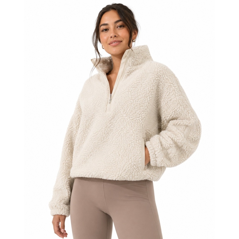 Athleta Tugga Sherpa Quarter Zip Fleece Pullover‎ Cream Off White Large 479994